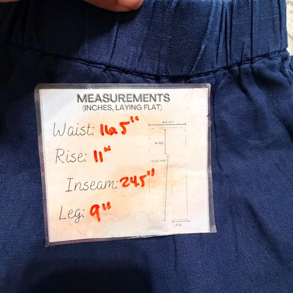 Quince Navy Blue 100% European Linen Wide Leg Elastic Waist Pants Large CMA01